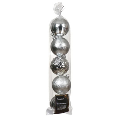 SILVER BAUBLES PACK OF 5